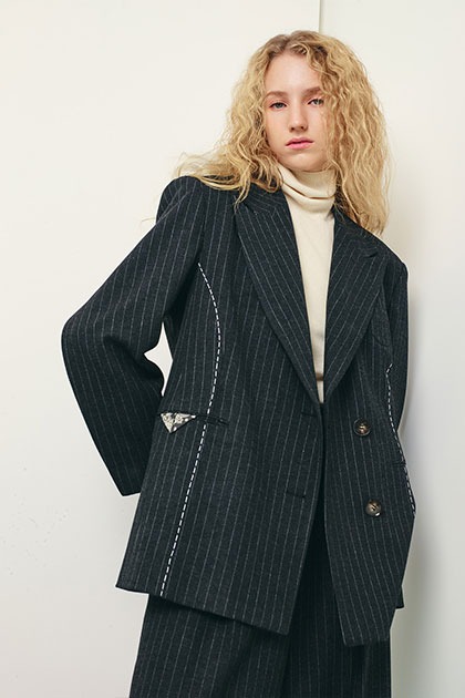 [마마무 휘인,이유리 착용] wool stripe jacket - dark gray